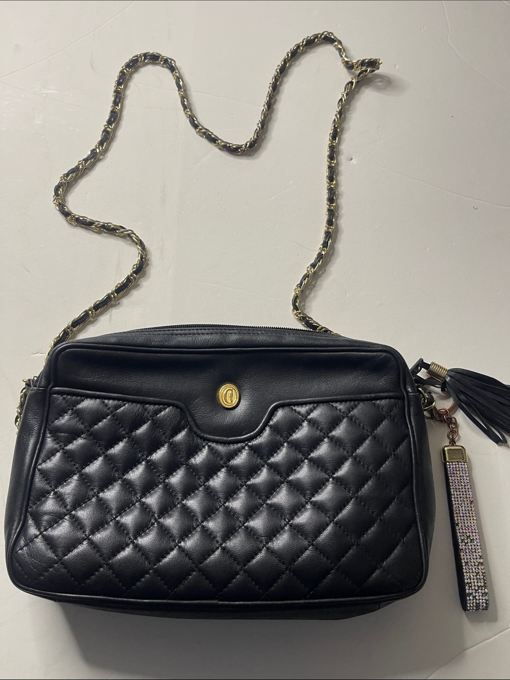 Quilted Black Crossbody Bag with Gold Chain Strap